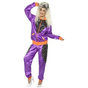 1980's Women's Shell Suit Costume - Purple