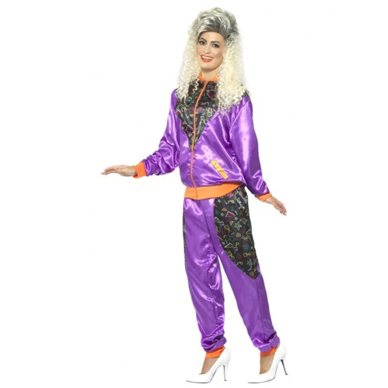 1980's Women's Shell Suit Costume - Purple