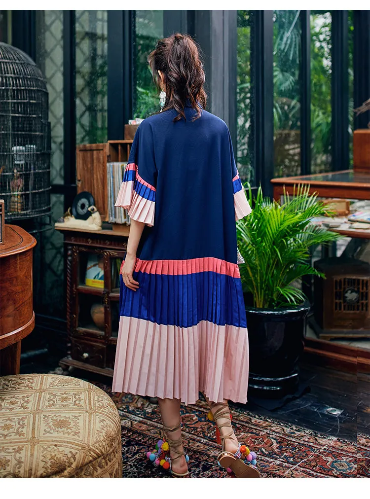 8GIRLS COLORBLOCK DESIGN PLEATED SHIRT DRESS