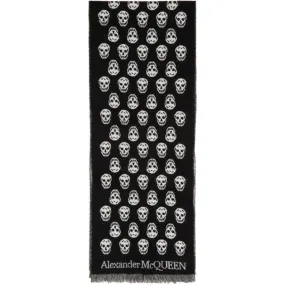 Alexander McQueen Black and White Wool Skull Scarf