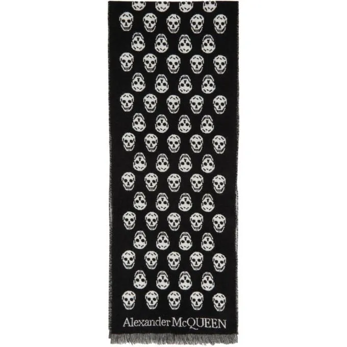 Alexander McQueen Black and White Wool Skull Scarf