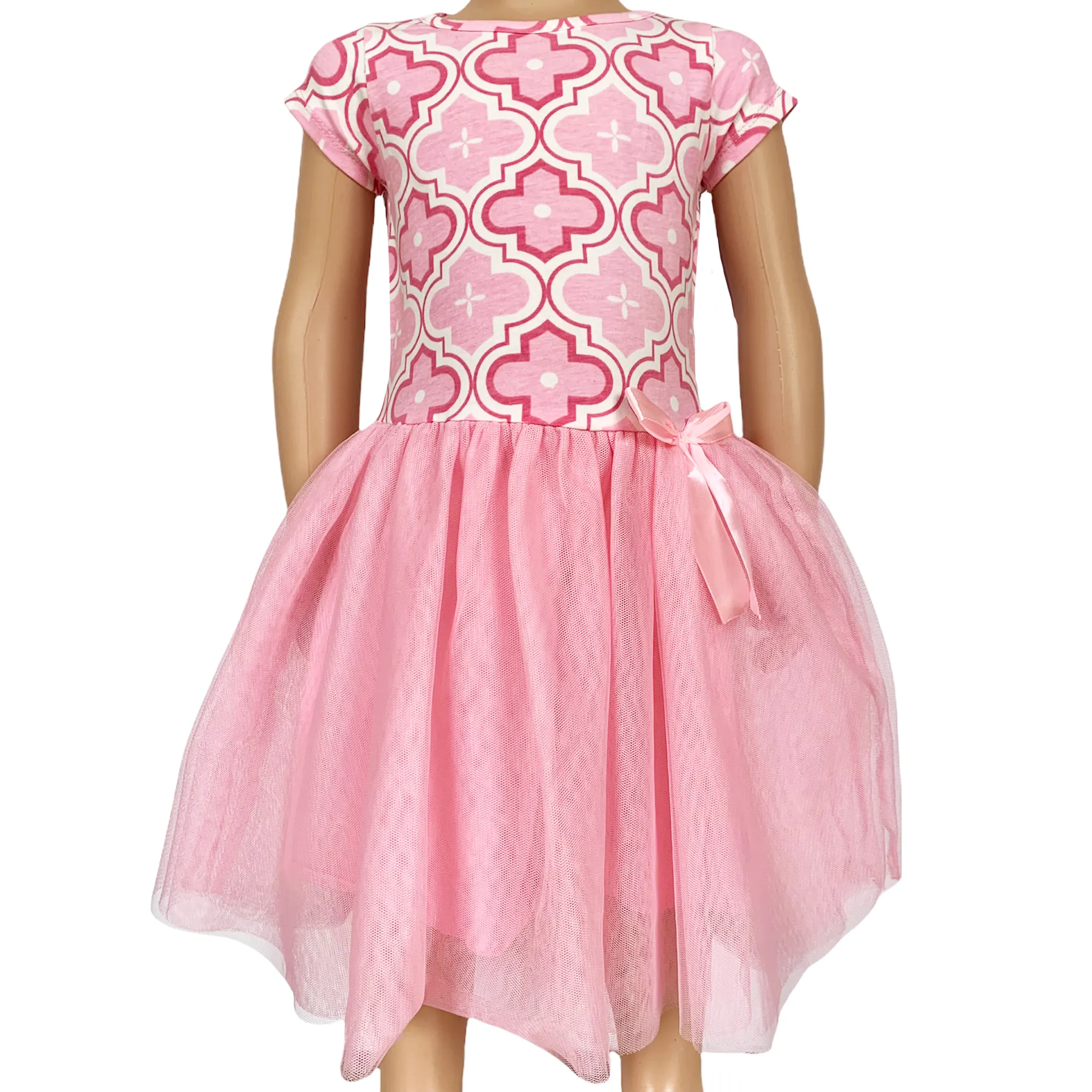 AnnLoren Girls Dress Pink Tulle & Pink Arabesque Easter Party Dress