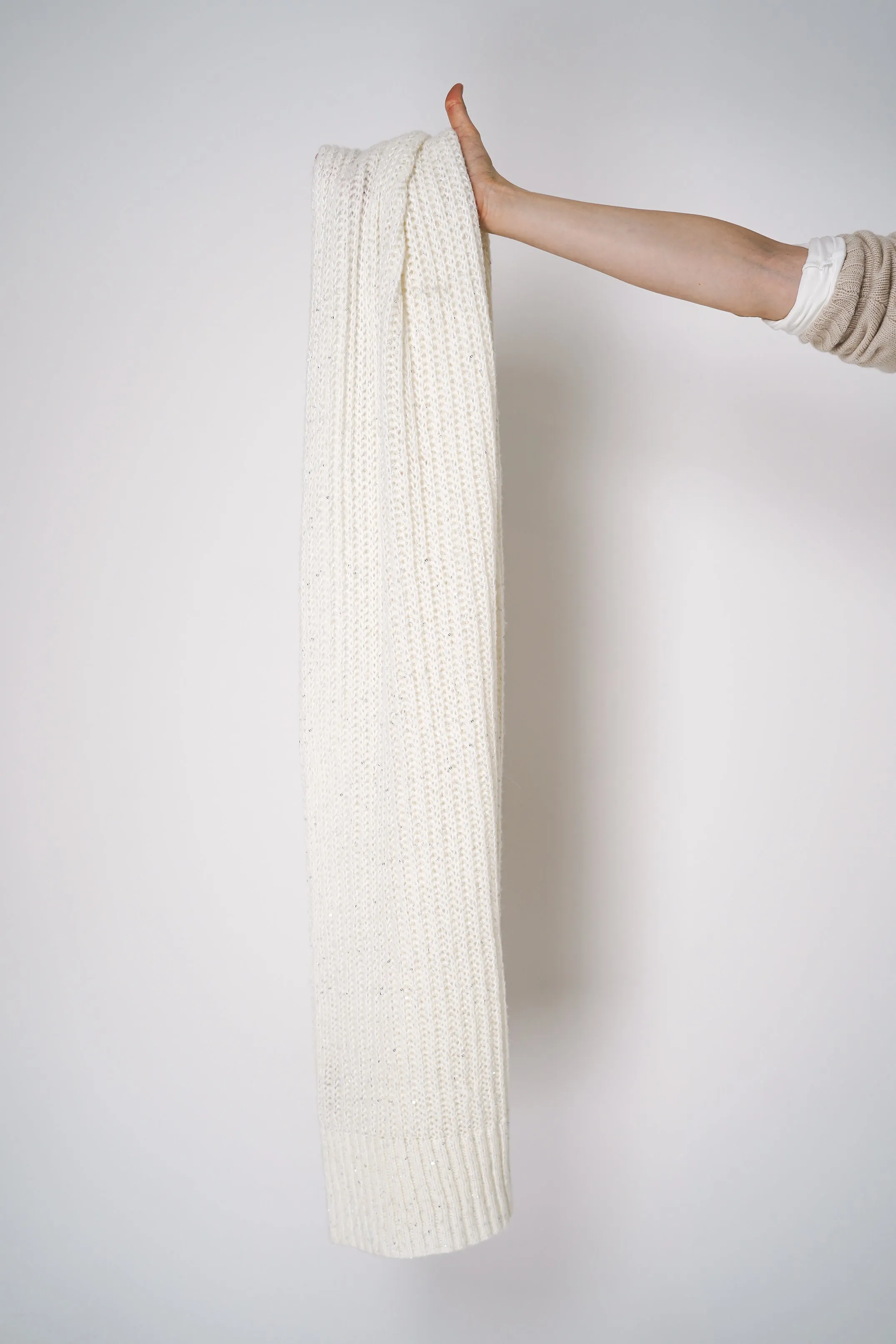 Antonelli Apollo Knit Wool Sequined Scarf in Off-White