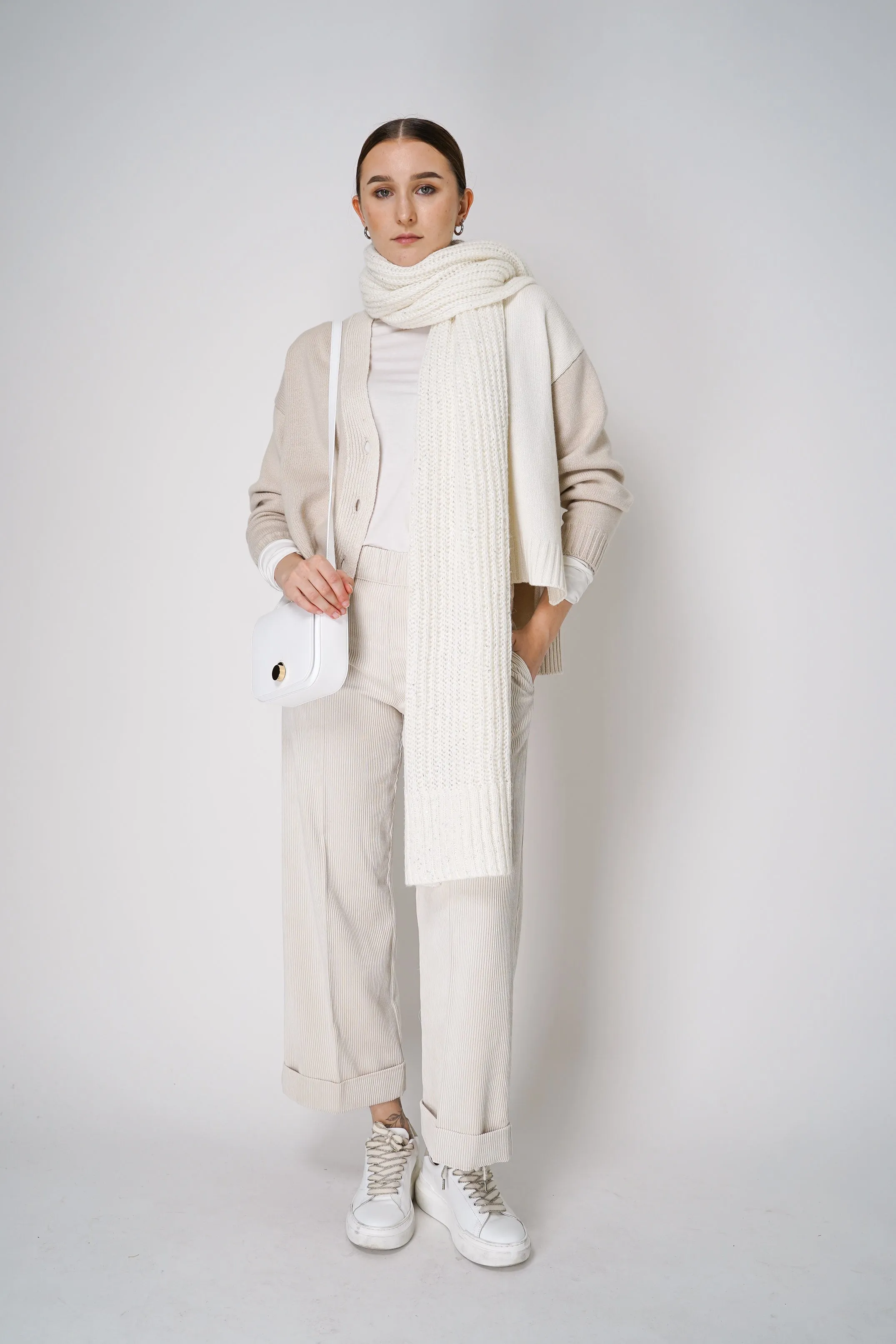 Antonelli Apollo Knit Wool Sequined Scarf in Off-White