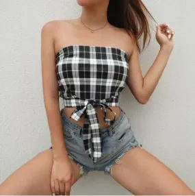 Bandeau Check tie Waist Top