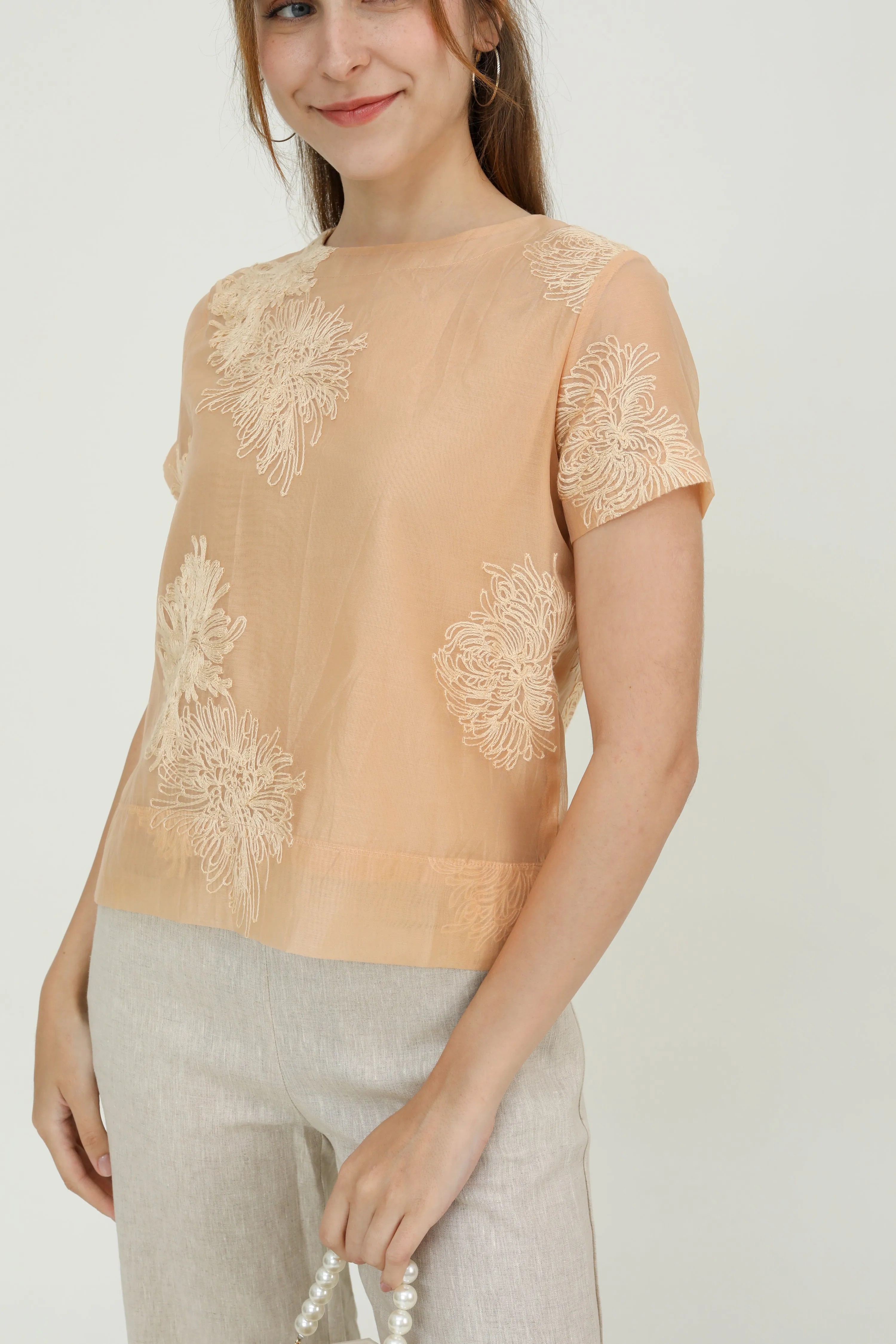 Beige Gold Chiffon Women Blouse