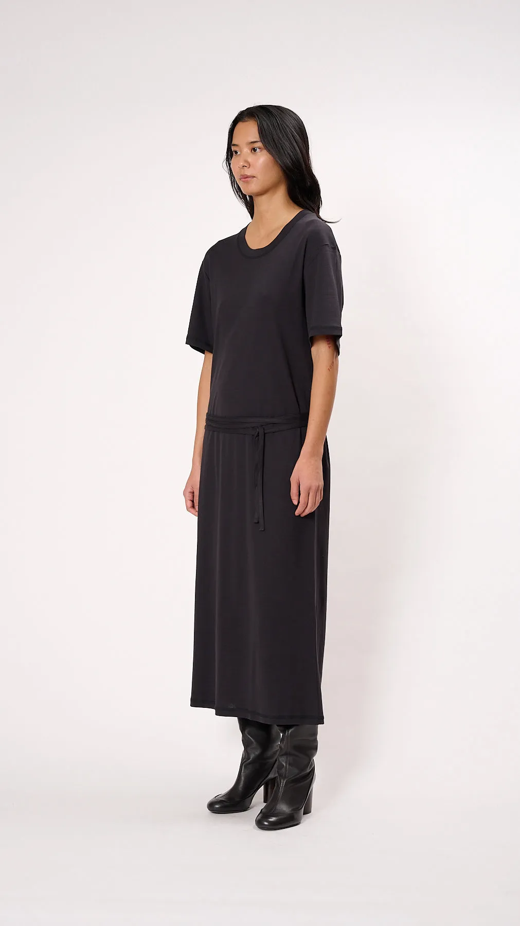 Belted Rib T-shirt Dress in Squid Ink