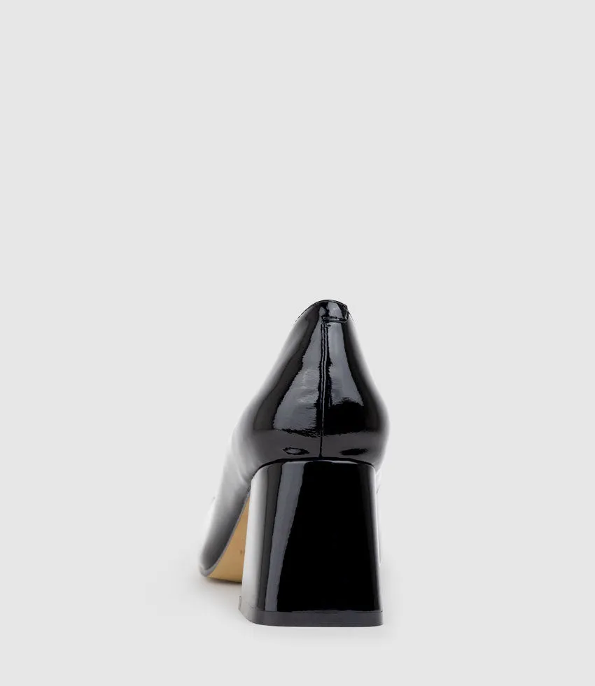 BLYTHE65 Square Toe Pump with Hardware in Black Patent
