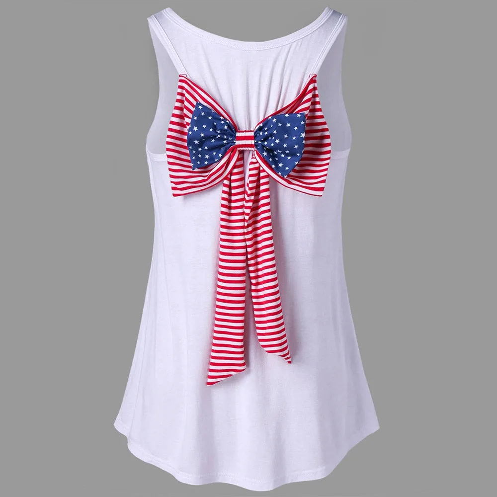 Bowknot Embellished American Flag Tank Top