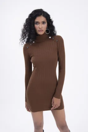 Brown Padded Knitted Mini Dress
