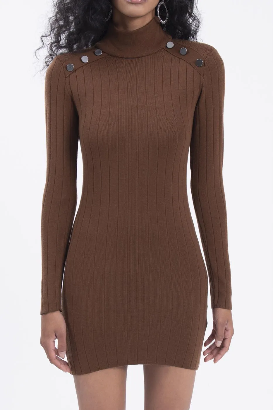 Brown Padded Knitted Mini Dress