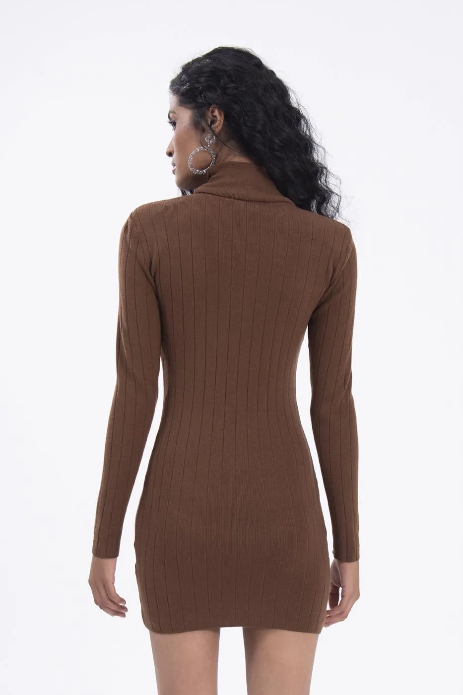 Brown Padded Knitted Mini Dress