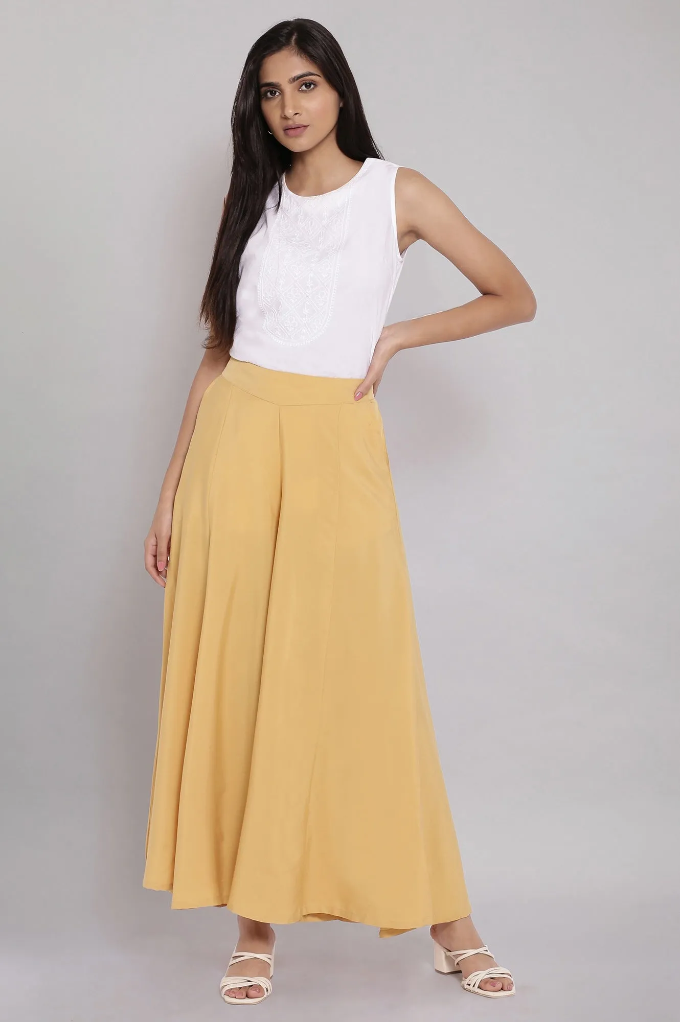 Brown solid flared palazzo