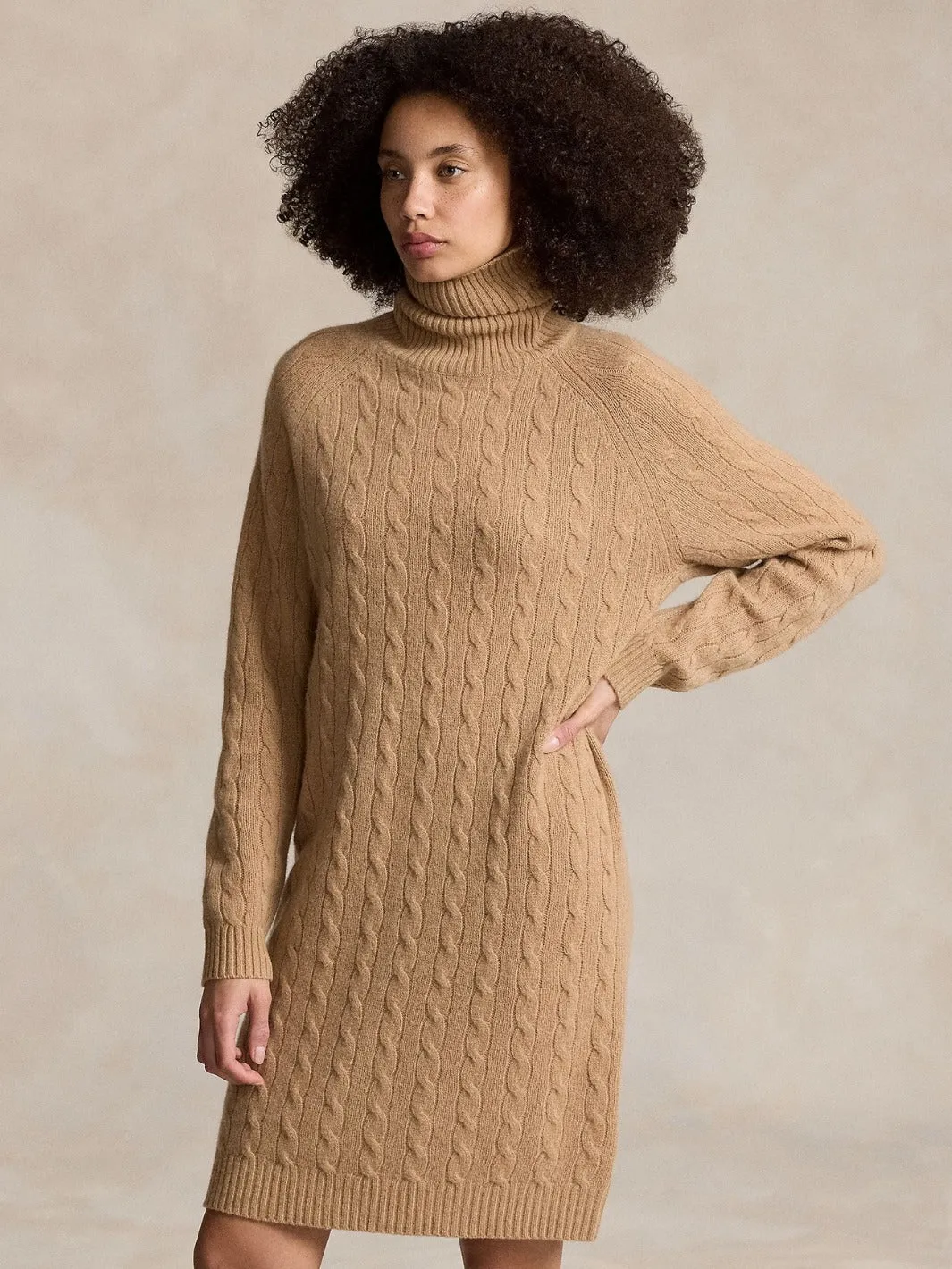 CABEL WOOL-CASHMERE TURTLENECK DRESS Camel