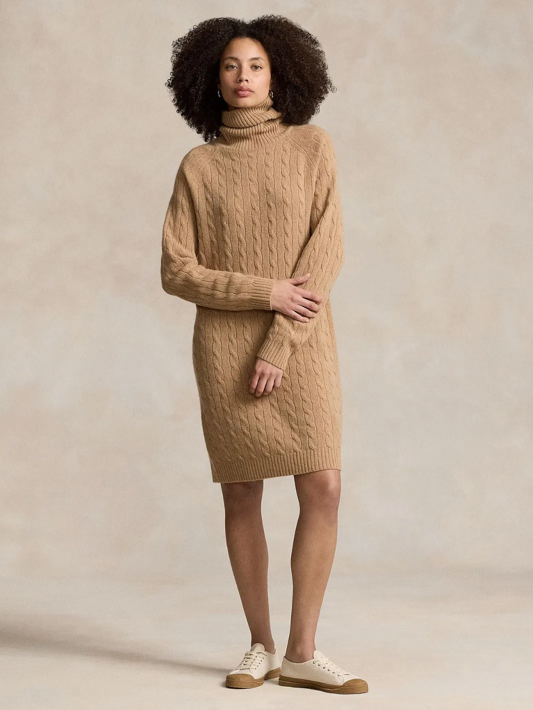 CABEL WOOL-CASHMERE TURTLENECK DRESS Camel