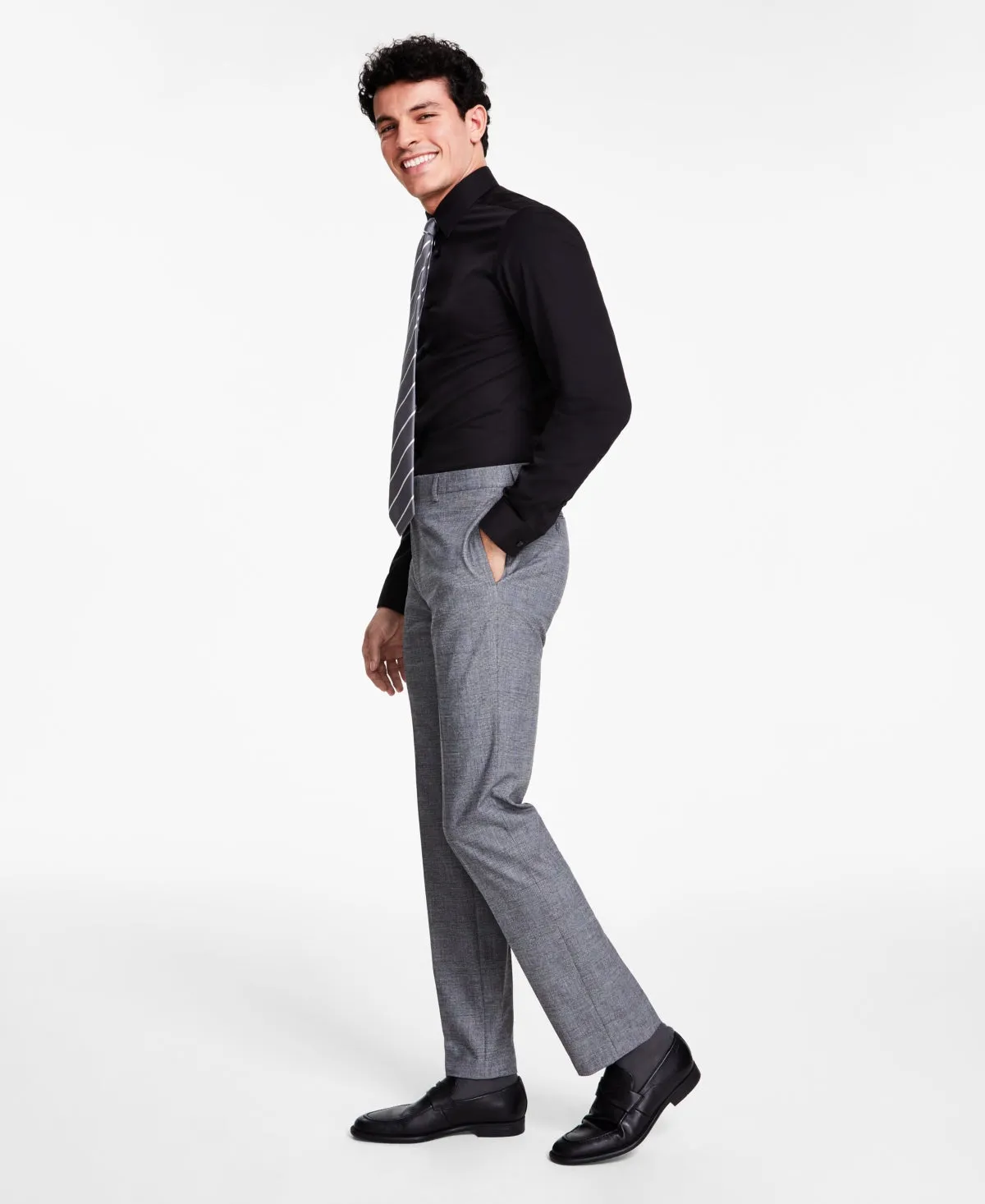 Calvin Klein Mens Slim Fit Dress Pants Glen Plaid Black White 38 x 29