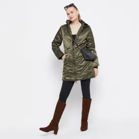 Camla Barcelona Quilted Olive Green Longline Jacket