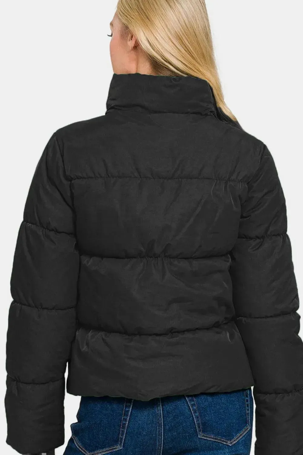 Cozy Chic Zip-Up Turtleneck Puffer Jacket with Functional Pockets