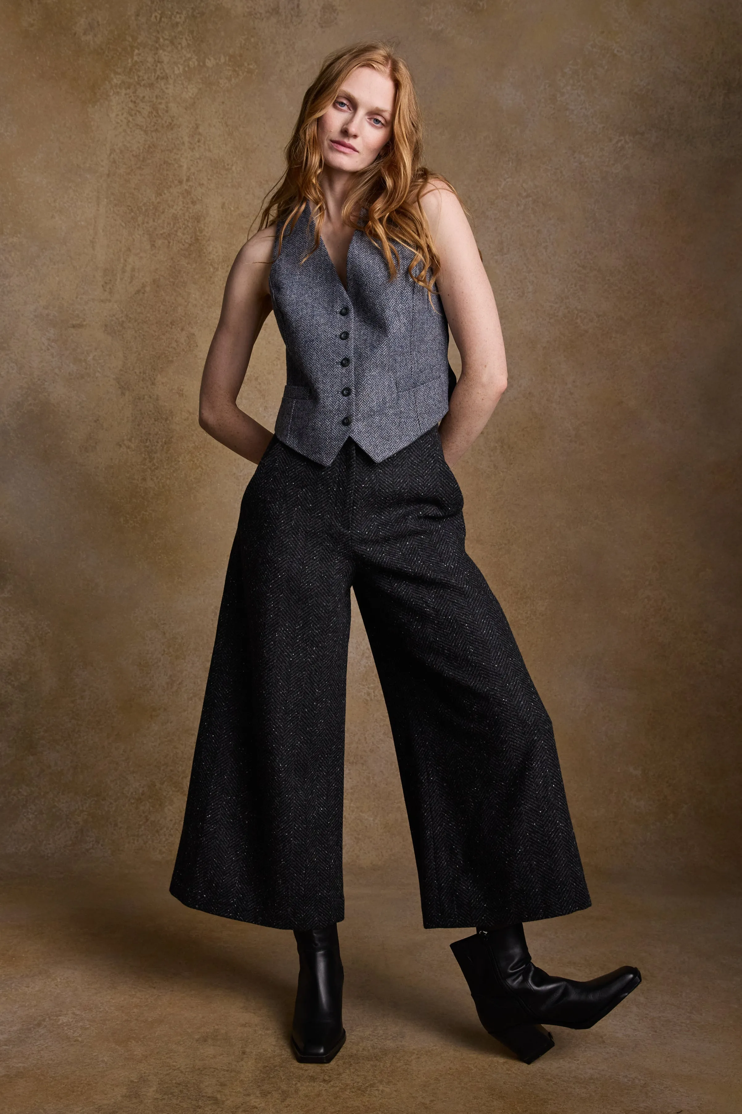 Enya Tweed Culottes - Donegal Grey Herringbone