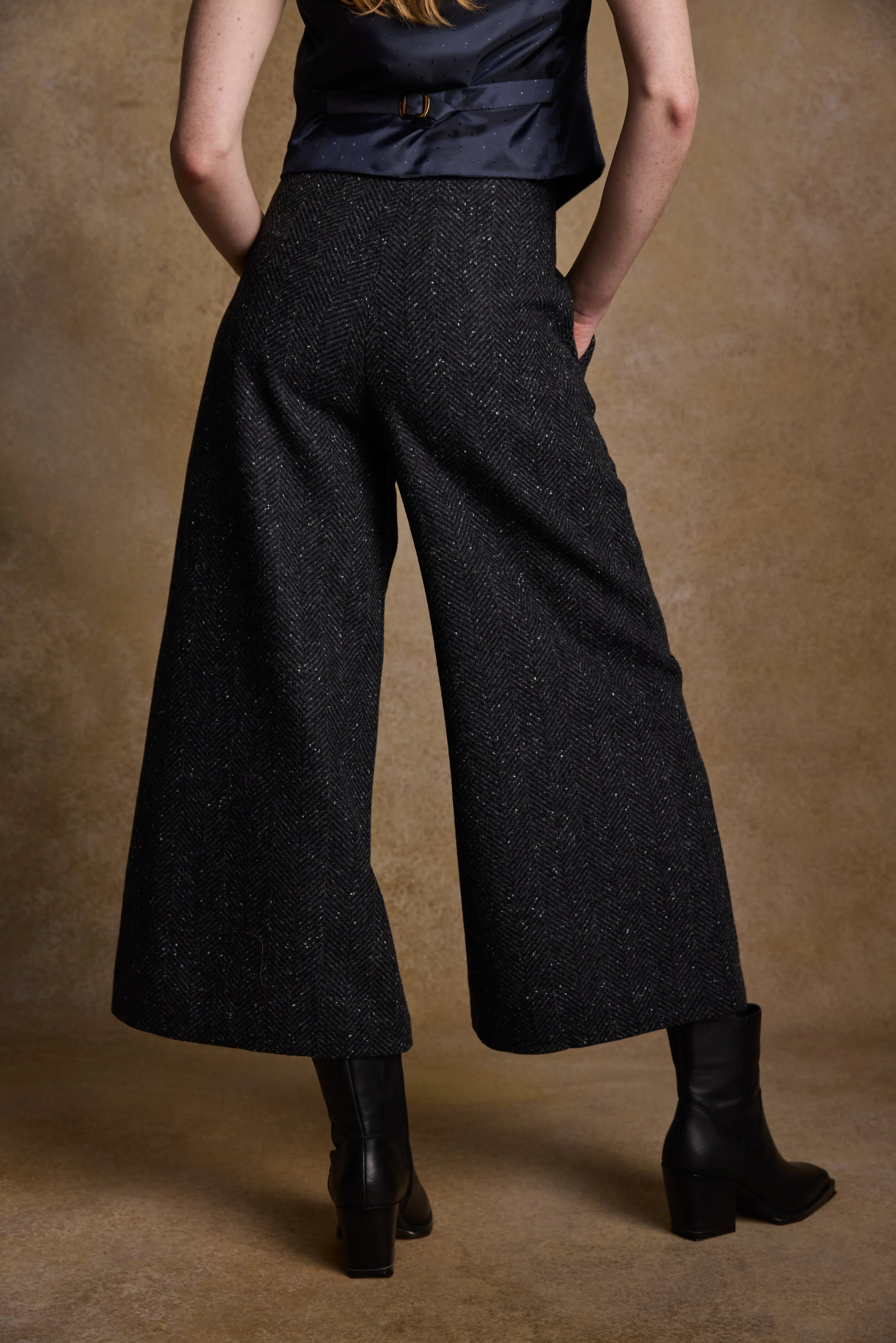 Enya Tweed Culottes - Donegal Grey Herringbone