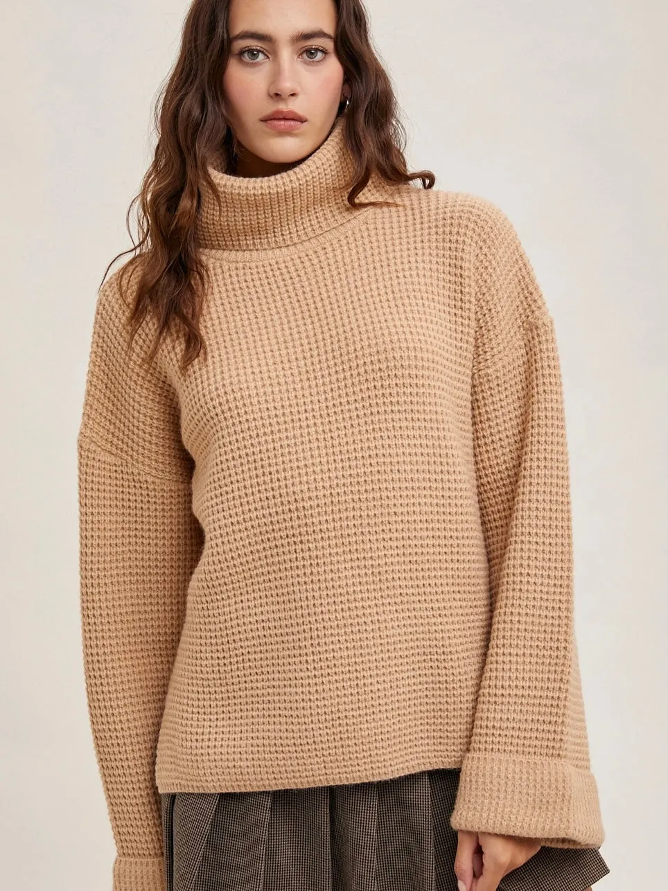 FINAL SALE Latte Turtleneck Oversized Knit Sweater