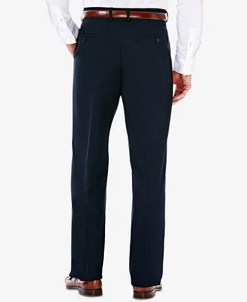 Haggar Mens Classic fit Dress Pants 34 / 32 Navy Blue Solid Stretch