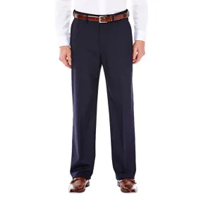 Haggar Mens Classic fit Dress Pants 34 / 32 Navy Blue Solid Stretch