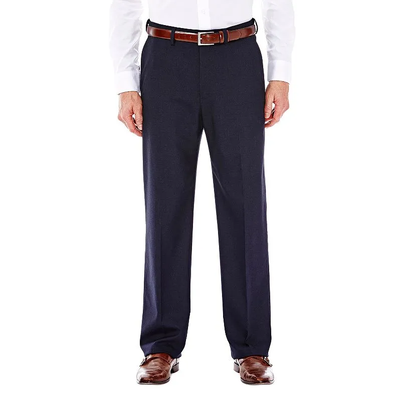 Haggar Mens Classic fit Dress Pants 34 / 32 Navy Blue Solid Stretch
