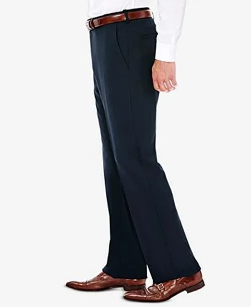 Haggar Mens Classic fit Dress Pants 34 / 32 Navy Blue Solid Stretch