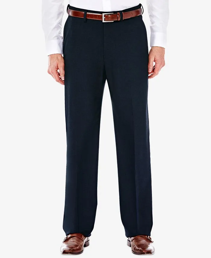 Haggar Mens Classic fit Dress Pants 34 / 32 Navy Blue Solid Stretch