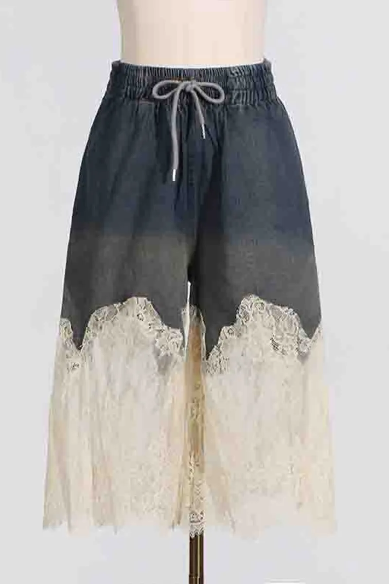 HUS1411 Lace Meets Denim Midi Set