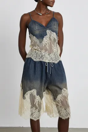 HUS1411 Lace Meets Denim Midi Set