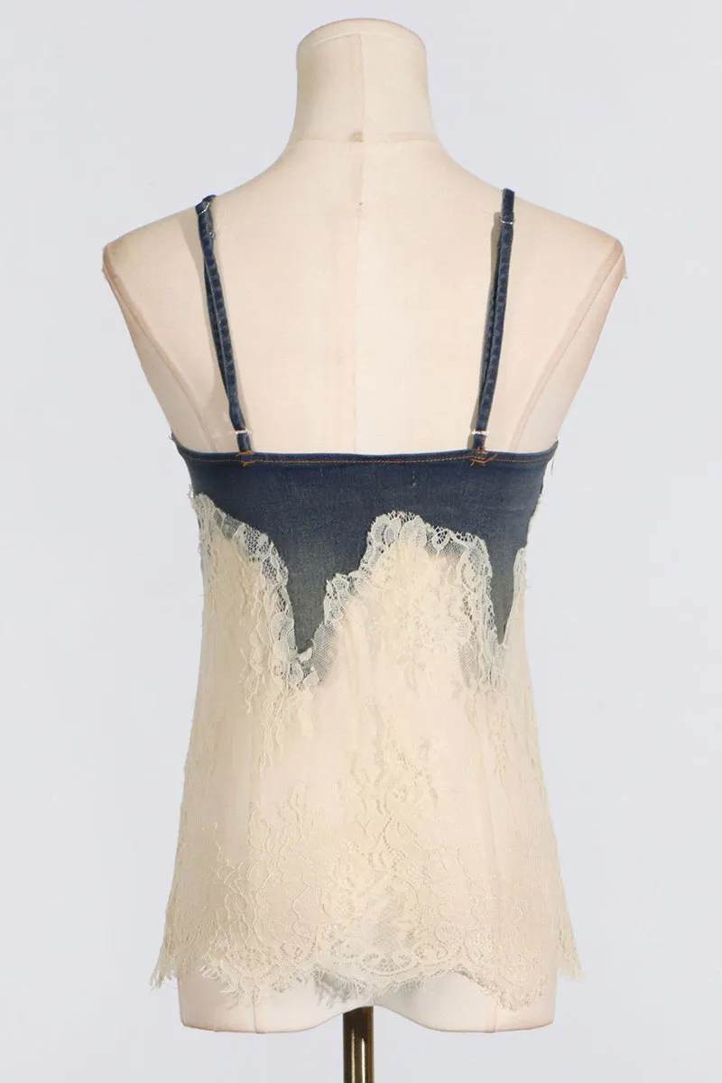HUS1411 Lace Meets Denim Midi Set