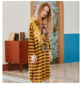 JAM PRINCESS GRAPHIC LONG SLEEVE T SHIRT DRESS IN STRIPE