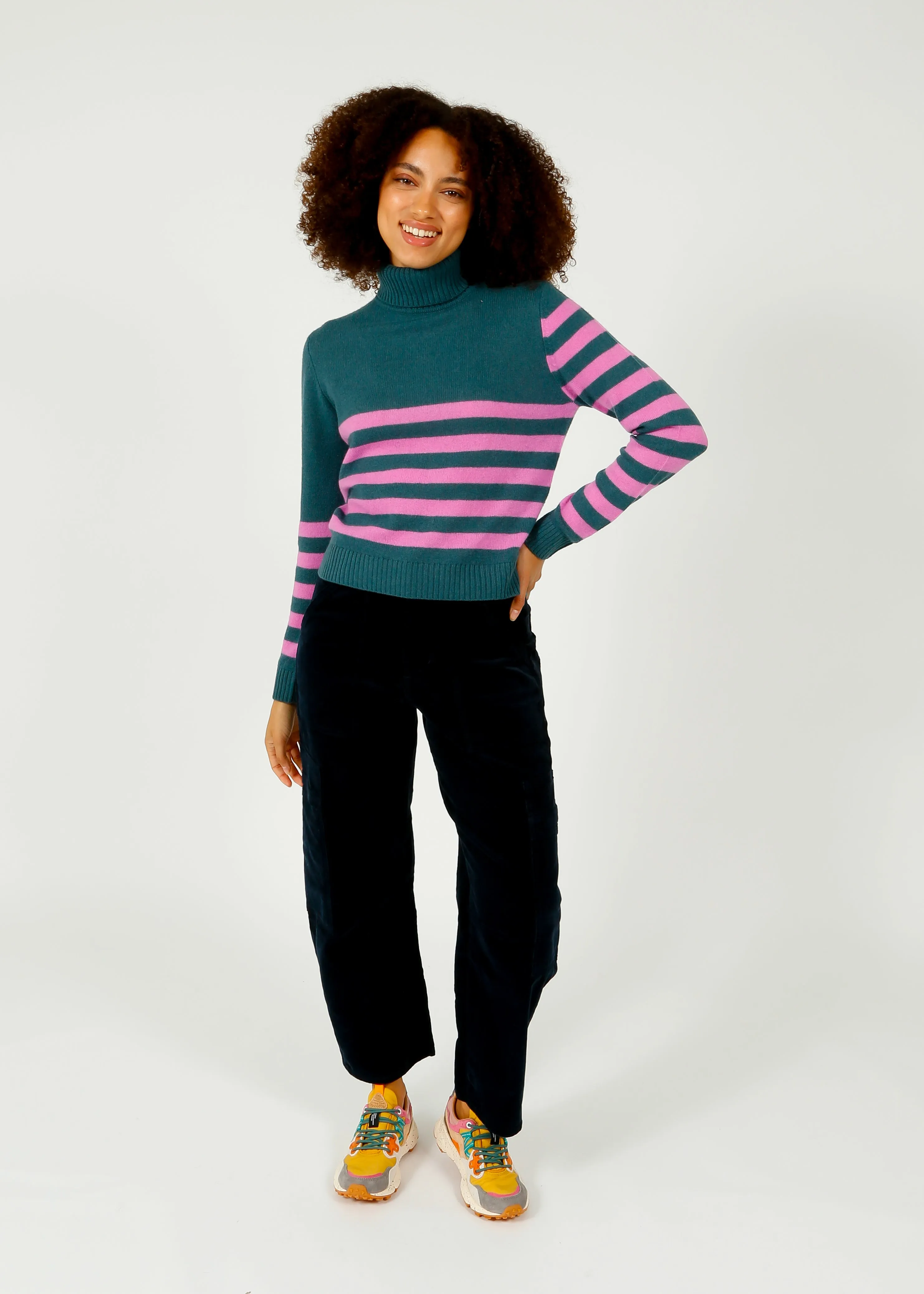 JU Invert Stripe Roll Crew in Jasper, Bubblegum