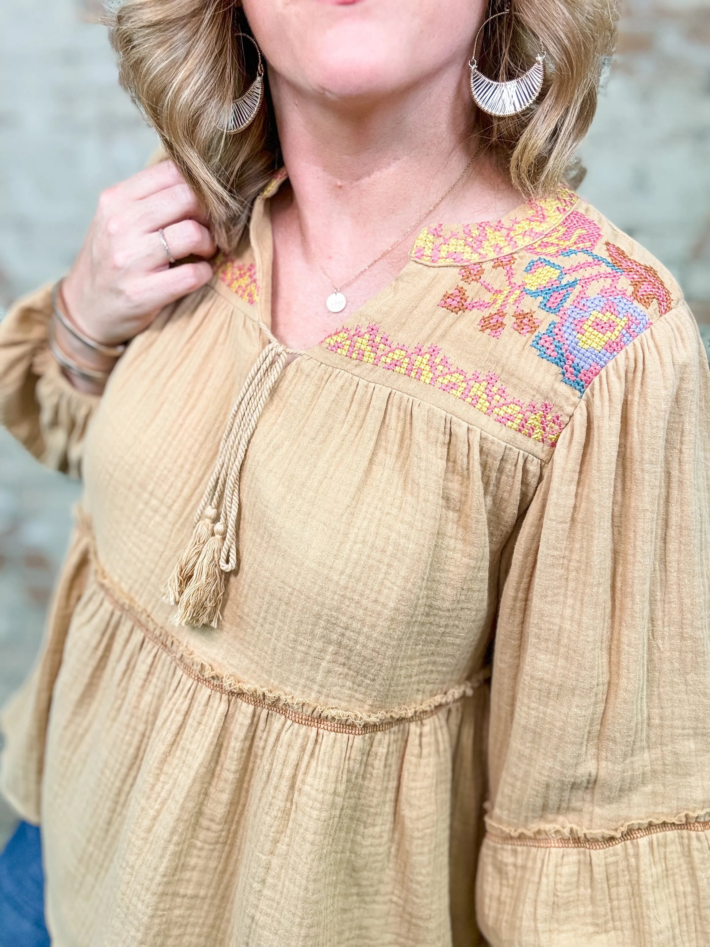 Kelcie Embroidered Tiered Top - FINAL SALE