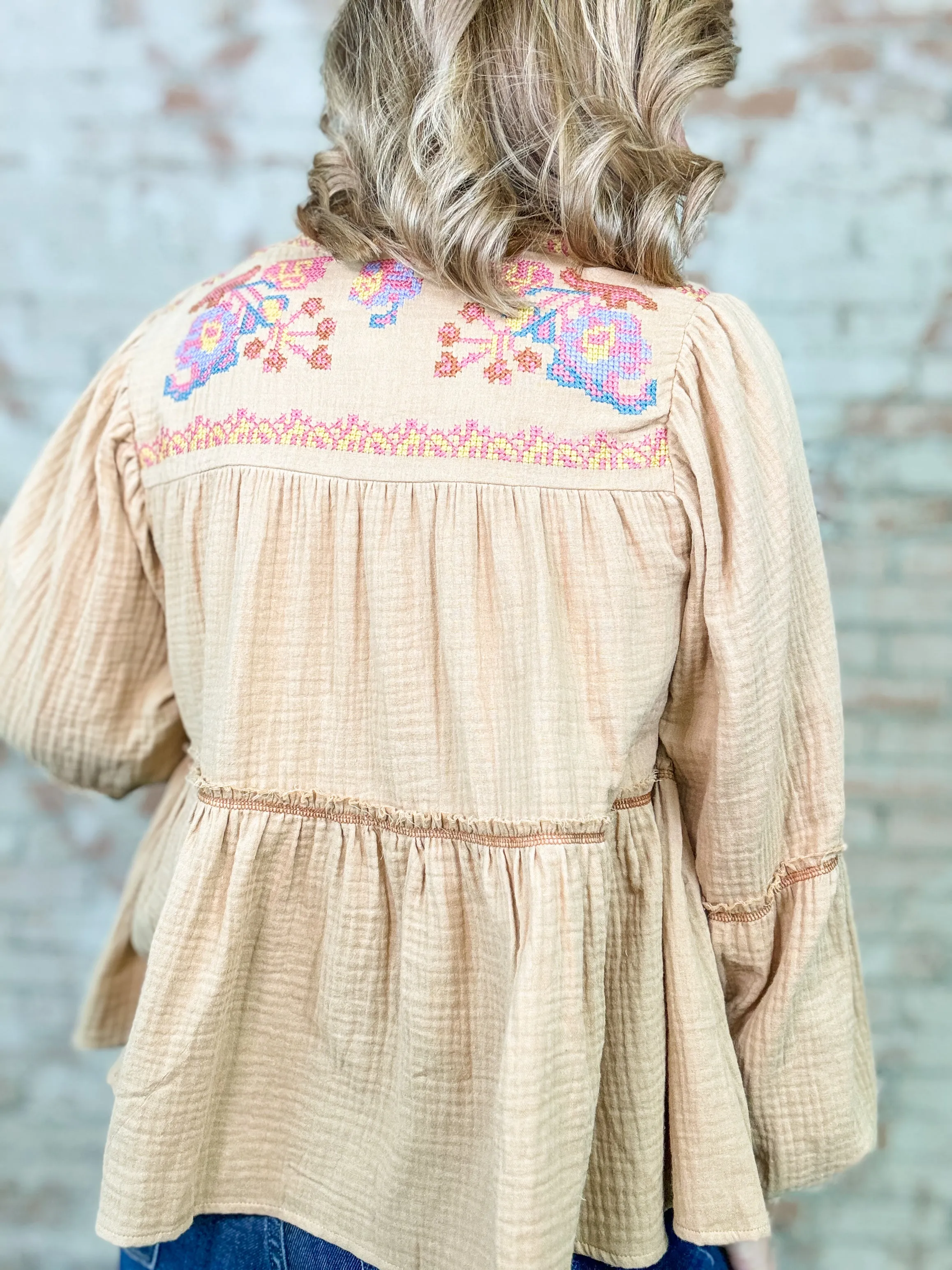 Kelcie Embroidered Tiered Top - FINAL SALE