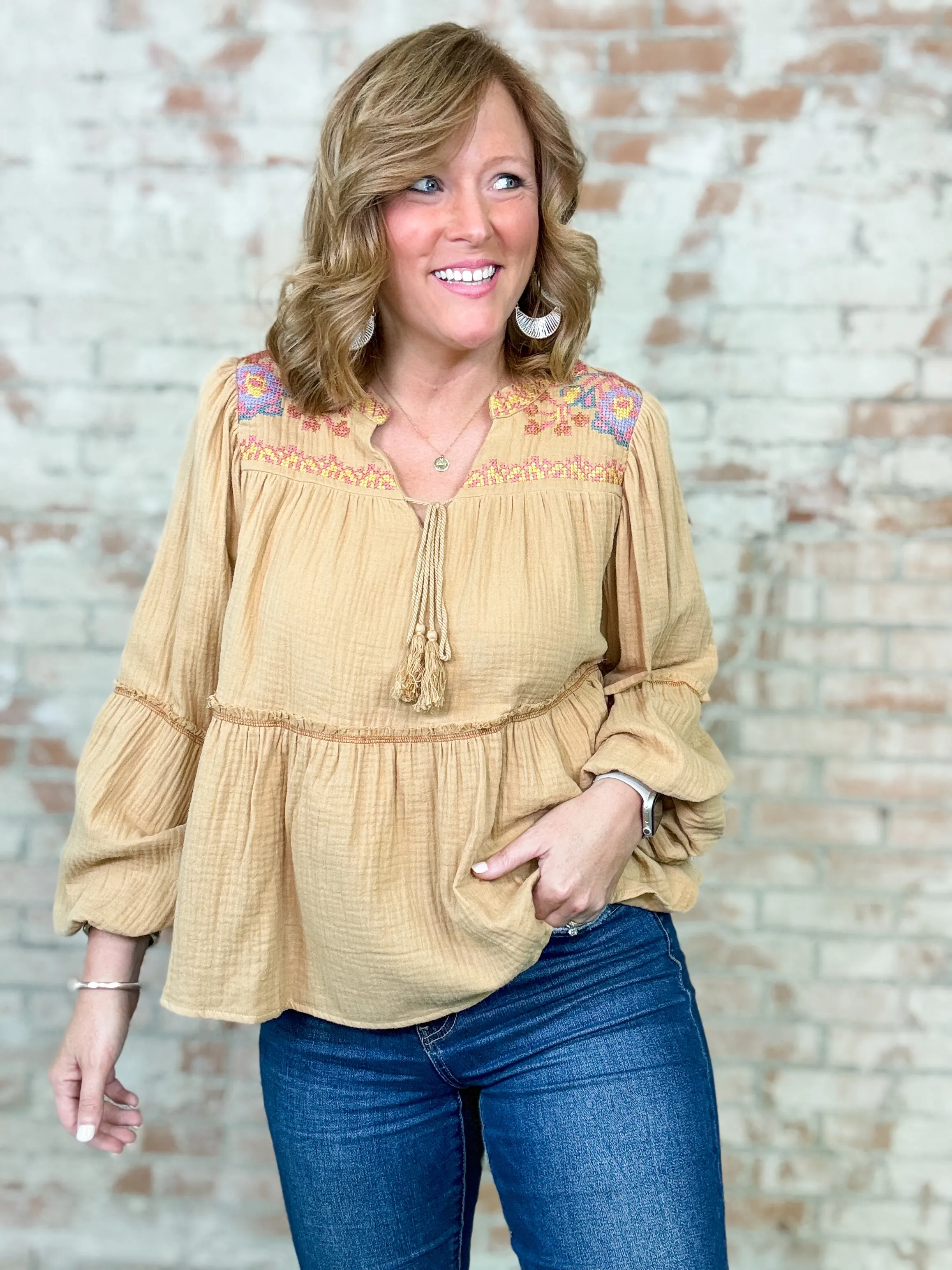 Kelcie Embroidered Tiered Top - FINAL SALE