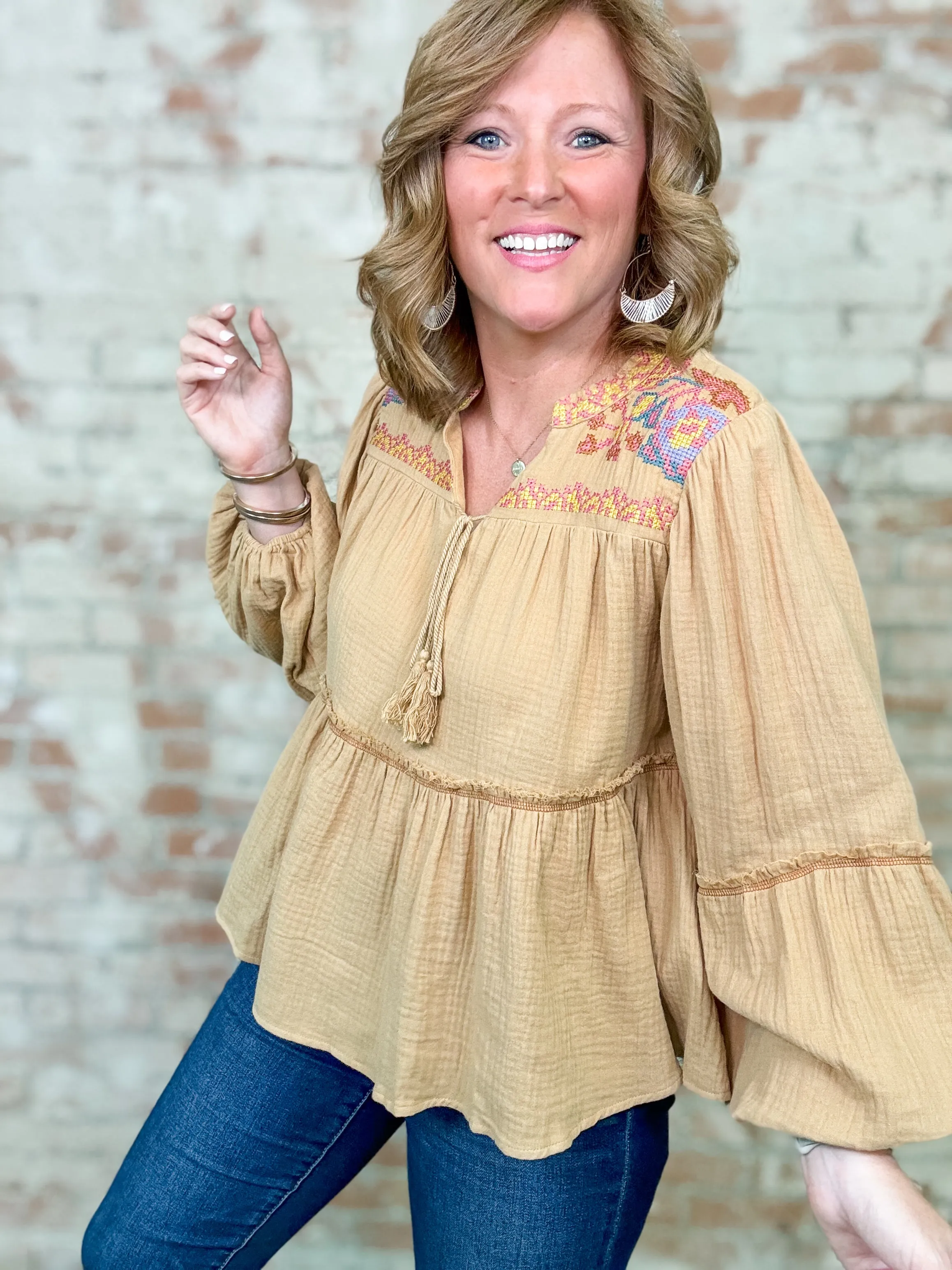 Kelcie Embroidered Tiered Top - FINAL SALE