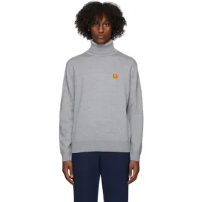 Kenzo Grey Wool Tiger Crest Turtleneck