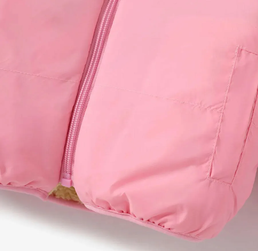 Kids Pink Puffer Jacket Plush Teddy Lined Pink Puffer Jacket