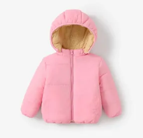 Kids Pink Puffer Jacket Plush Teddy Lined Pink Puffer Jacket