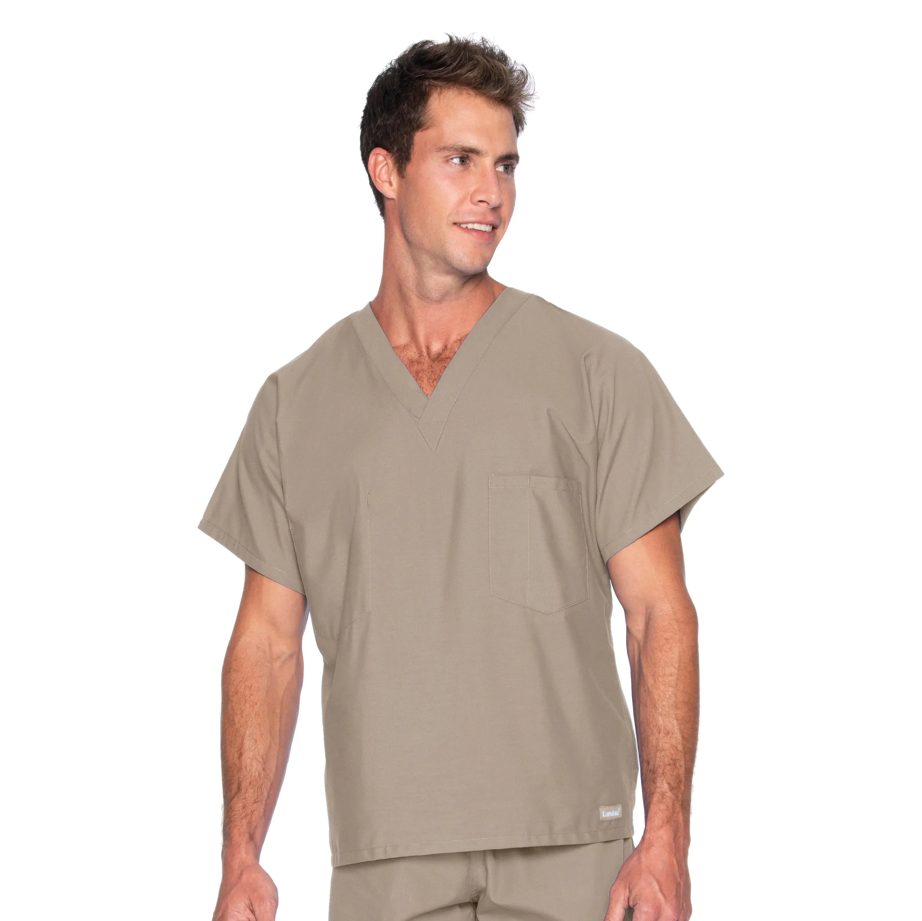 Landau Essentials Unisex 1-Pocket V-Neck Scrub Top - Tall Sizes
