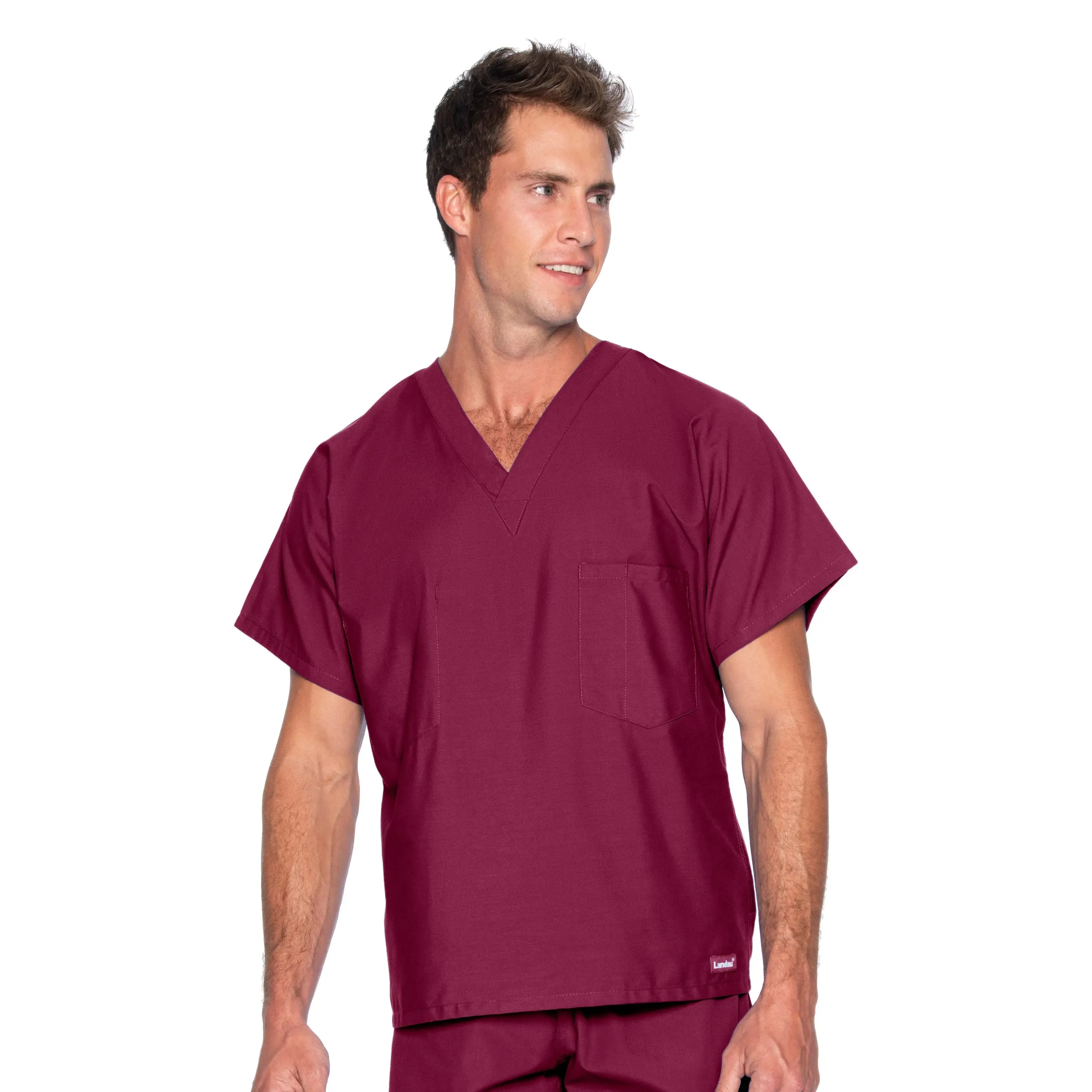 Landau Essentials Unisex 1-Pocket V-Neck Scrub Top - Tall Sizes