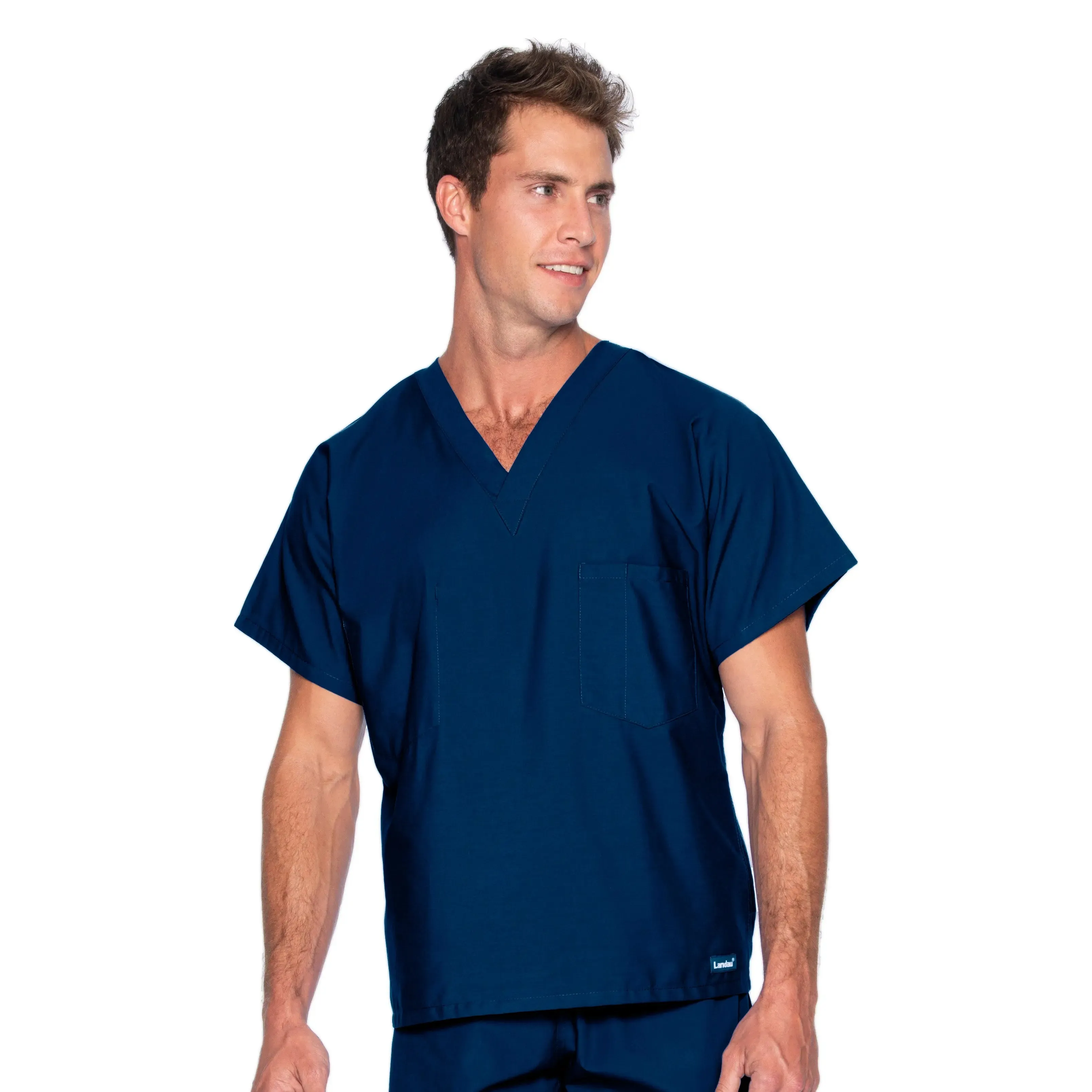 Landau Essentials Unisex 1-Pocket V-Neck Scrub Top - Tall Sizes