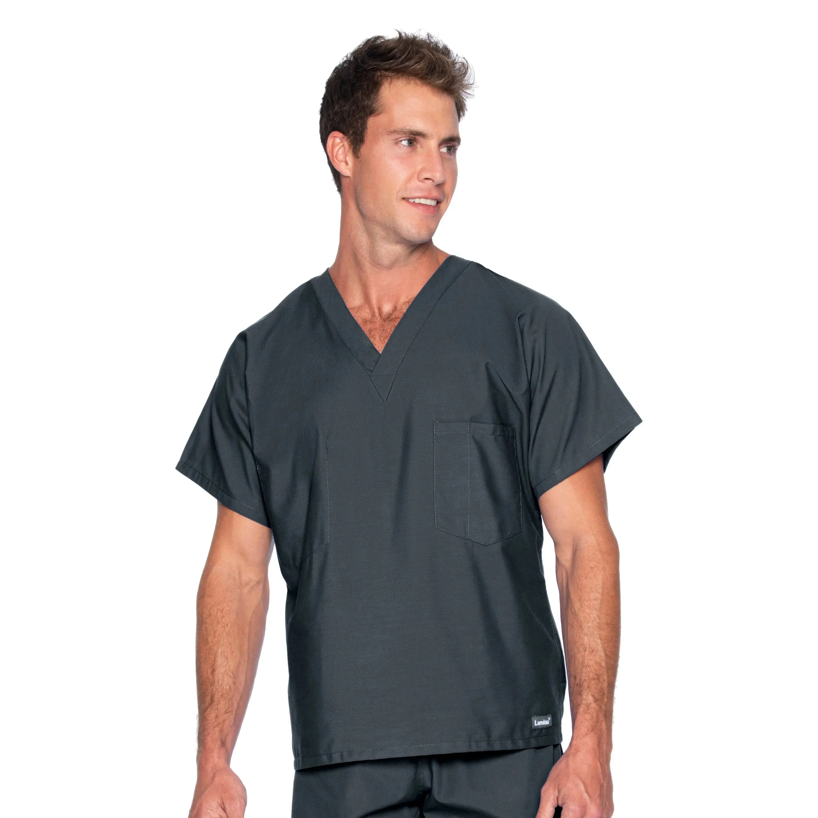 Landau Essentials Unisex 1-Pocket V-Neck Scrub Top - Tall Sizes