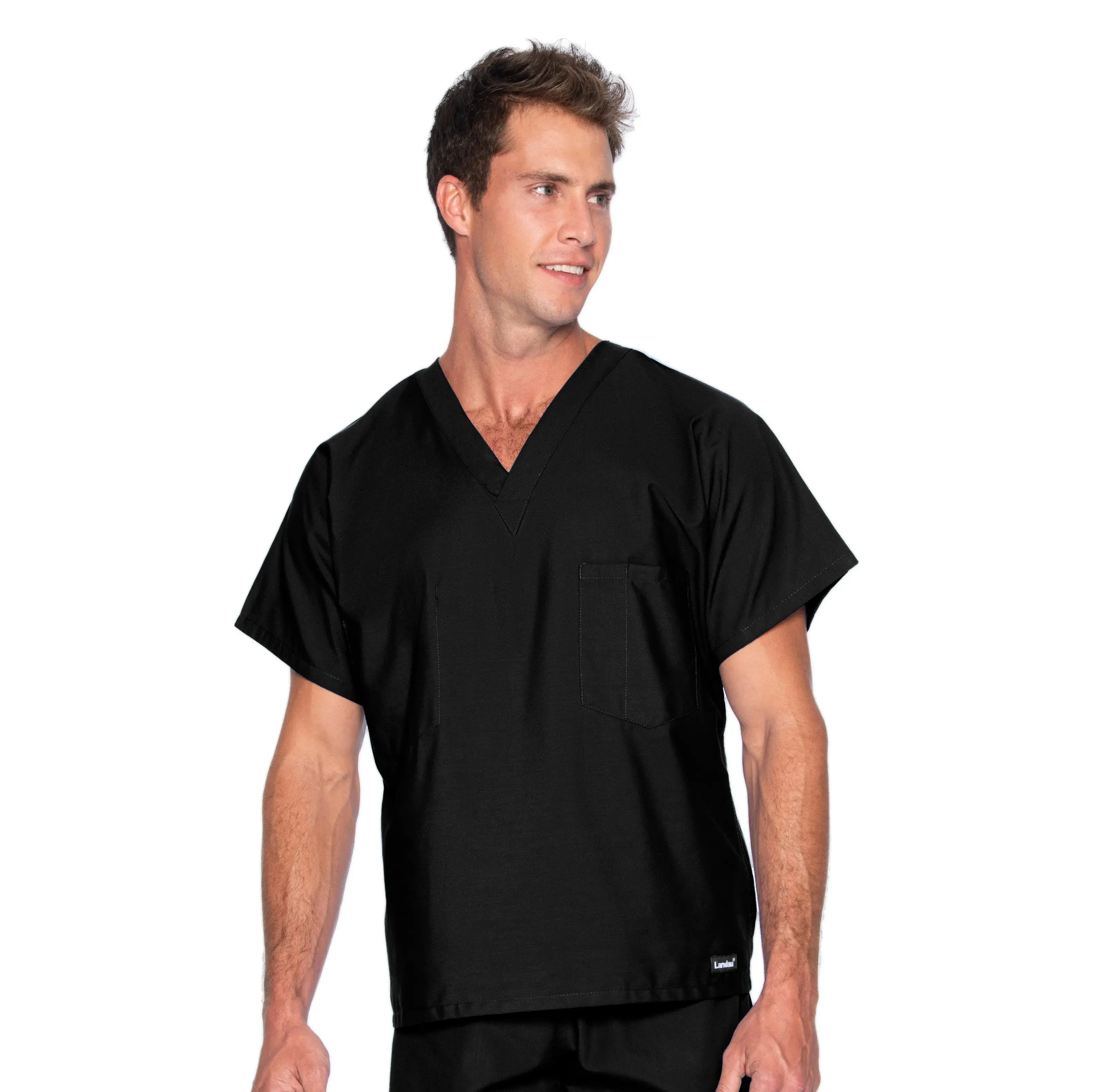 Landau Essentials Unisex 1-Pocket V-Neck Scrub Top - Tall Sizes