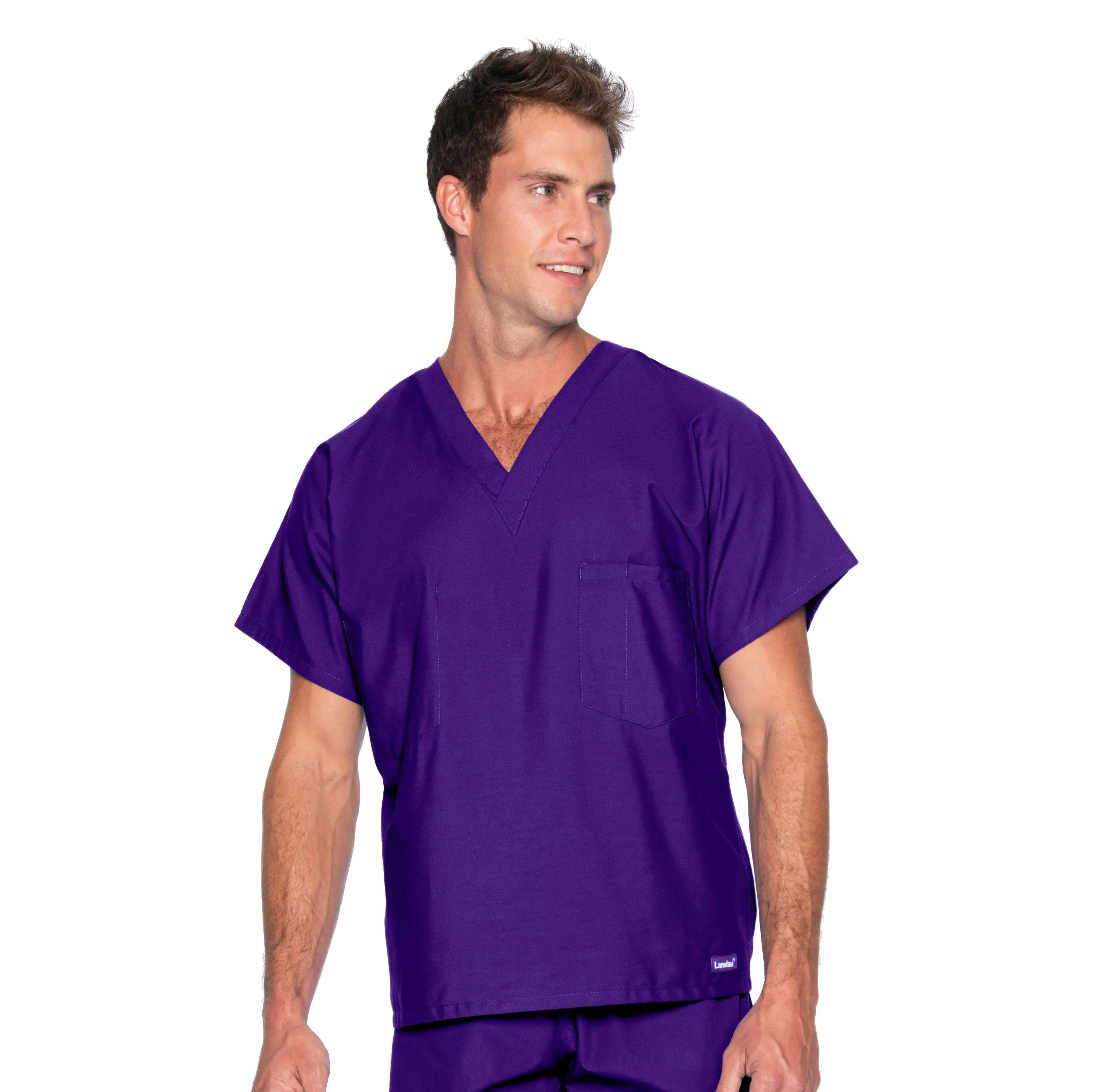 Landau Essentials Unisex 1-Pocket V-Neck Scrub Top - Tall Sizes