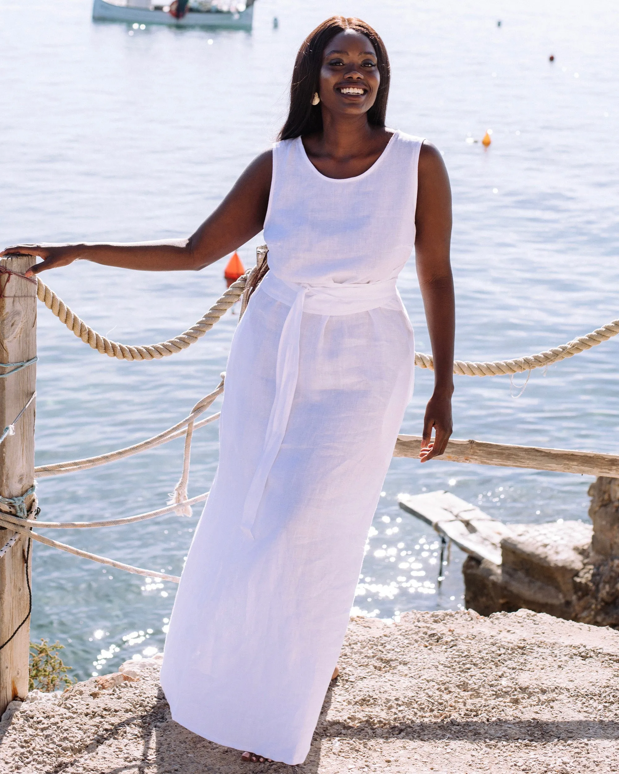 Long linen dress BORACAY in White
