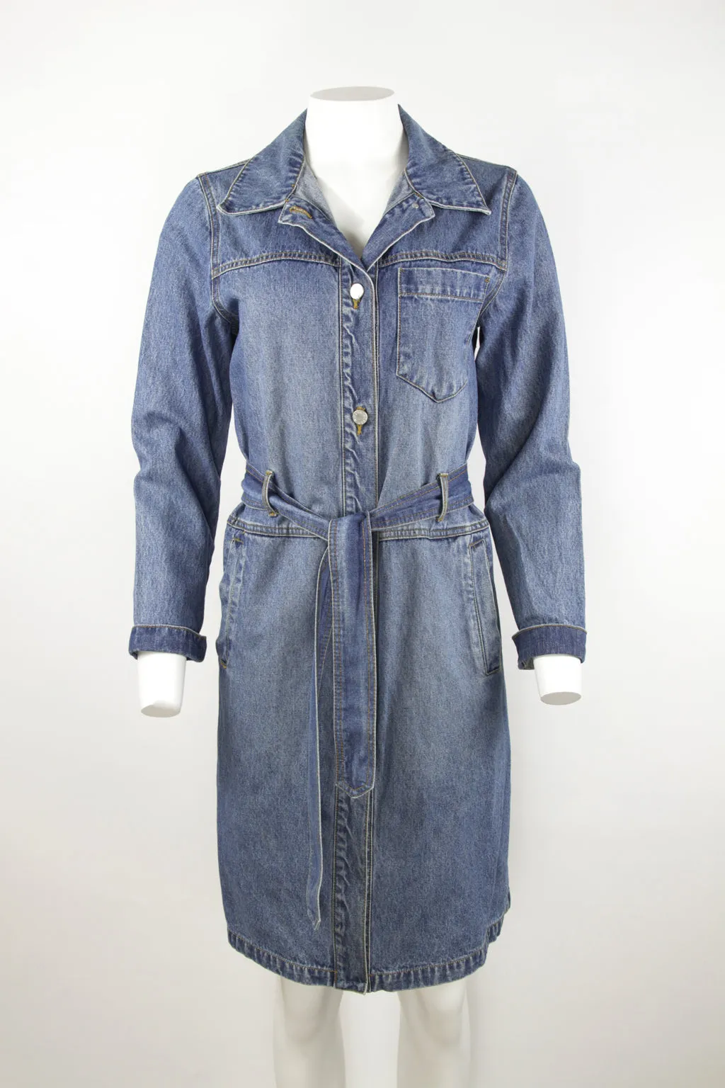 Long sleeve belted denim dress - S